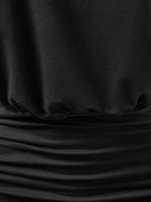 SHEIN LUNE 女士迷你褶皱不对称肩连衣裙 - 黑色 - 查看 4