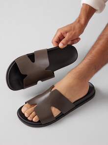 SHUZIA Men's Cutout Comfortable Slide Flat Sandals - Coffee Brown - View 5