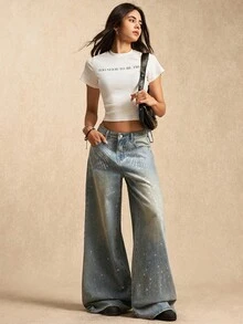 Easelle Women's Retro Low Waist Pockets Loose Fashion Versatile Jeans - Dark Wash - View 4