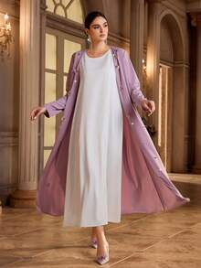 Al Najma Women's Elegant Long Sleeve Abaya With 3D Butterfly Decor - Dusty Pink - View 3