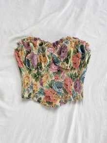 Soleia 女士度假风白色性感褶皱纹理面料抹胸荷叶边修身露脐上衣，适合派对、约会、情人节、下午茶、海滩、邮轮、复活节、狂欢节、中国新年、公路旅行等场合。 - 彩色 - 查看 3