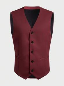 EASEVO Áo vest không tay cổ chữ V màu trơn cỡ lớn, thiết kế tối giản. - Màu Đỏ Sâu - Xem 3