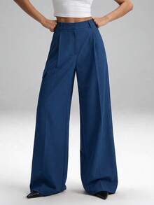 LYSMO Pantalones de pierna ancha unicolor - Azul - Ver 3