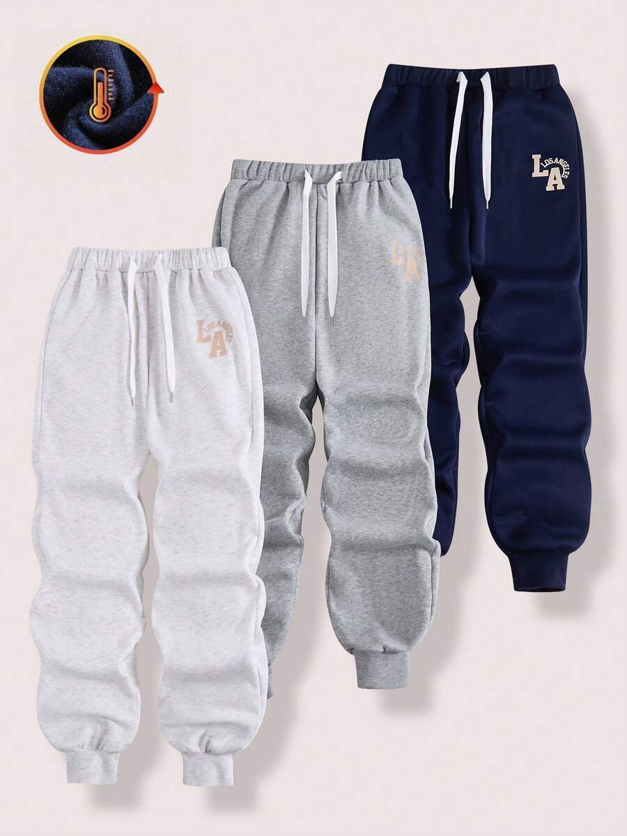 SHEIN 3pcs/Set Boys' Casual Loose Fit Drawstring Waist Ribbed Hem Straight Leg Printed Sweatpants Sweatpants Pack - Multicolor - View 1