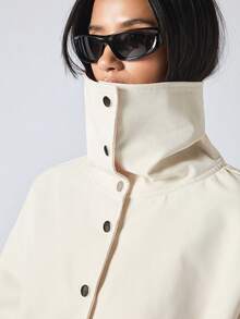 LYSMO 女士纯色长袖单排扣休闲宽松衬衫 - 白色 - 查看 6