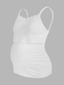 Modmama Tropical Vacation Strap Nursing Camisole, Maternity Tight Fit Camisole - Red and White - View 5