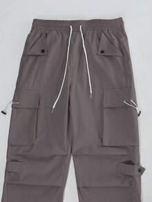 Manfinity Homme Men's Solid Color Casual Cargo Pants, Loose Fit With Pockets, Fashion - Coffee Brown - View 3