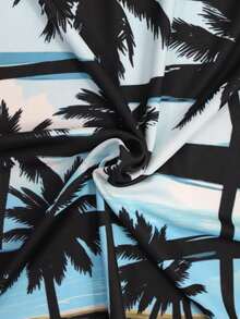 Manfinity Swimmode 男士棕榈树印花插肩短袖防晒衣 - 黑色 - 查看 6