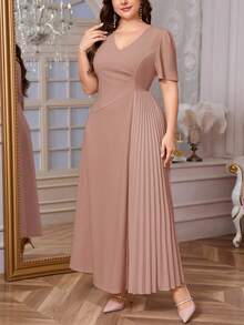 Firerie Đầm ngắn tay dáng rộng, thoải mái, thanh lịch, xếp ly, co giãn, thích hợp cho nữ cỡ lớn, dự tiệc, hẹn hò, khiêu vũ, mùa xuân/hè, đầm dạ hội cho nữ. - Bụi hồng - Xem 6