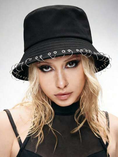 Grunge Punk 1pc Punk Style Circular Hollow Hat, Y2K Round Pendant Newsboy Cap, Daily Personalized Fashion Item