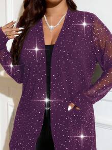 SHEIN Clasi Plus Size Mesh Patchwork Long Sleeve Sheer Sparkly Elegant Jacket - Purple - View 10