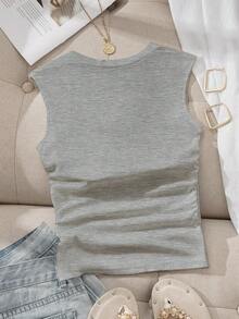 Comfortcana Casual Solid Color Versatile Square Neck Draped Bust Padded Bra Free Camisole, Suitable For Autumn And Summer, Built-In Bra - Light Grey - View 2