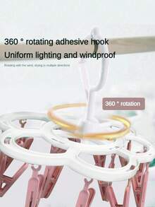 SHEIN 16 Clips Portable Socks Cloth Hanger Rack Clothespin Folding Multifunctional Wardrobe Storage Cloth Hangers Plastic Drying Racks - Pink - View 5