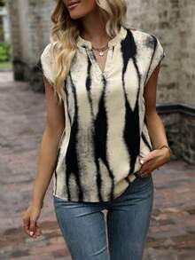 EMERY ROSE Women's Elegant V-Neck Tie Dye Print Short Sleeve Blouse - Multicolor - View 5