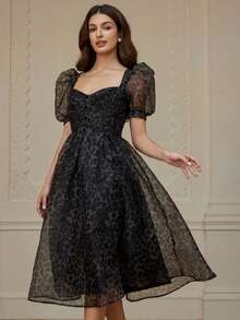 Aveloria Rosie Women's Chiffon Leopard Print Sweetheart Neck Puff Sleeve Elegant Dress - Multicolor - View 5