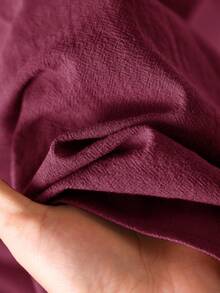 CosyJoli Plus Size Women Frill Trim Round Neck Long Sleeve Casual Brown Shirt, Versatile For Daily Wear Burgundy Spring - Burgundy - View 7