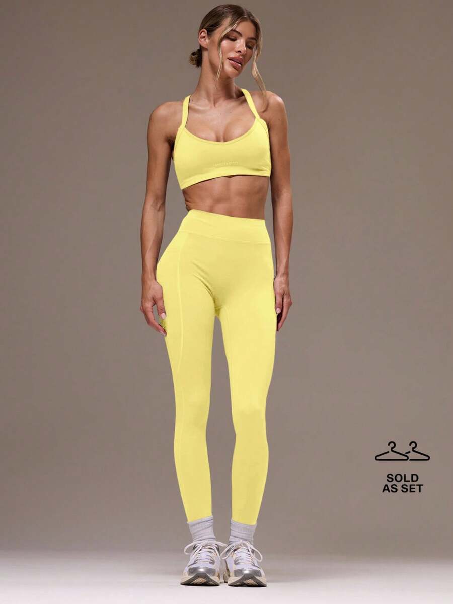 Musera Sport Bộ đồ thể thao tập gym và quần legging chéo lưng cho nữ - Màu vàng - Xem 1