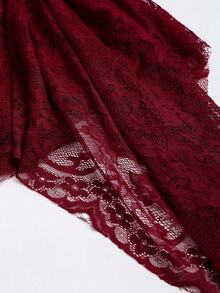 Sweetra Chân váy mini xòe dáng vintage thanh lịch, gợi cảm với họa tiết ren phối ghép, vạt áo xếp ly bất đối xứng, thích hợp cho tiệc Valentine. - Màu Đỏ Sâu - Xem 7