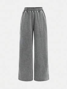 SHEIN Conjunto de camiseta de cuello redondo de manga corta ajustada y pantalones holgados de pierna ancha de punto para niña preadolescente - Gris - Ver 7
