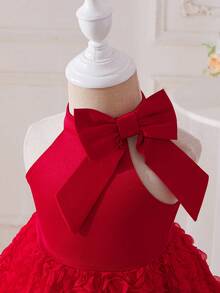 Baby Girl Elegant Cute Mesh Red 3D Rose Dress - Red - View 4