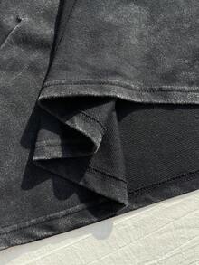 Comfortcana Plus Size Short Sleeve Washed Cotton T-Shirt, Spring Crop Tops - Black - View 6