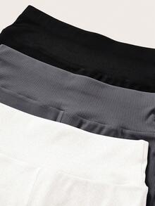 SHEIN BASICS Set de 3 shorts ajustados de punto de unicolor casual para mujer - Gris Oscuro - Ver 3