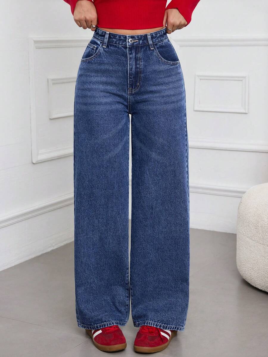 Rivivi Jeans casuales de pierna recta y holgados para uso diario - Azul - Ver 1