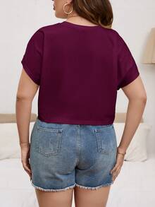 SHEIN Essnce 大码女式休闲纯色舒适短款T恤 - 中紫紅色 - 查看 2