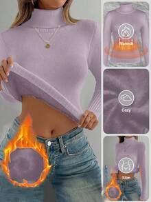 Franclia Fashionable All-Match High Neck Thick Seamless Fitted Long Sleeve Knit Sweater, Versatile For Autumn/Winter - Lilac Purple - View 8
