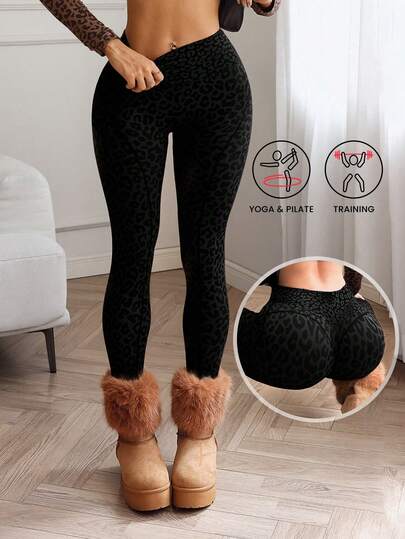 Slayform 1 pieza Mallas cortas sin costuras y sexy con estampado de leopardo para mujer, que estilizan las piernas, para correr, fitness, yoga y ejercicio