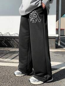 1 Piece Tween Boy Casual Sports College Straight Loose Black Trousers Suitable For Kids Outfits Toddler Boy Clothes Back To School Boys Set Suitable For Birthday Parties, Evening Parties, Performances, Weddings, Baptisms, Opening Ceremonies Daily Suitable For Daily Use Suitable For School Suitable For Travel Suitable For Sports Suitable For Spring And Summer Seasons - Black - View 1