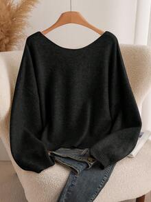 CosyJoli Women's Plus Size Bowknot Back Knitted Sweater, Fashionable, Comfortable And Versatile For Autumn/Winter - Dark Grey - View 2