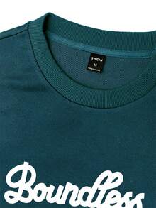 Manfinity Hypemode Loose Fit Men's Long Sleeve Crew Neck T-Shirt With Letter Print - Blue - View 4