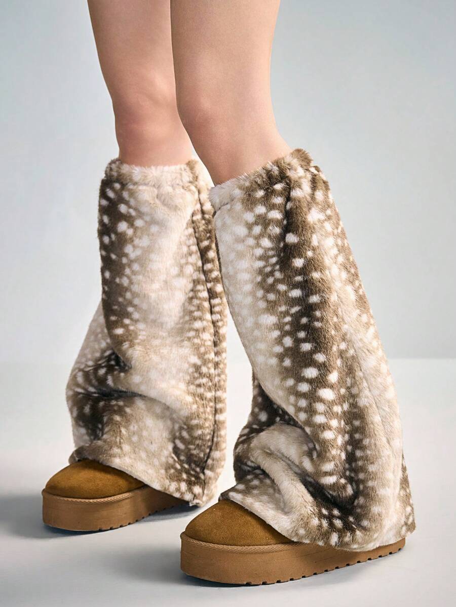 ROMWE Fairycore 1 Đôi tất giữ ấm chân dễ thương, đáng yêu kiểu Y2K với họa tiết hươu gợi cảm, màu trơn, chất liệu lông mềm mại dành cho nữ, thích hợp cho đi học, mua sắm, du lịch, v.v. Món đồ ấm áp và thời trang cho Giáng sinh, mùa thu/đông. - Nâu đậm - Xem 1