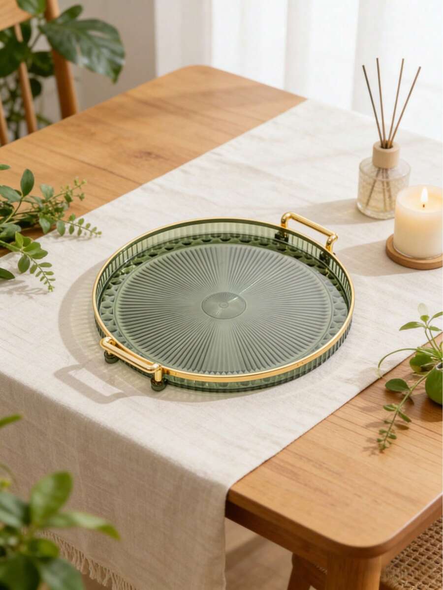 1 Piece Multifunctional Jewelry Organizer Display Tray With Handle For Cosmetics Perfume Accessories Vanity Bathroom Coffee Table Kitchen Decor Valentine Gift - Champagne - View 1