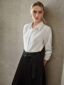 MOTF PREMIUM 女士通勤人字纹衬衫 - 白色 - 查看 7