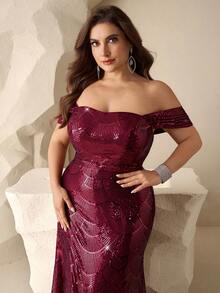 Coutiva 奢华亮片正式礼服，高端优雅派对礼服 - 酒紅色 - 查看 8