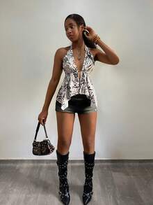 StreetHx Camiseta sin espalda con estampado de leopardo para mujer - Multicolor - Ver 5