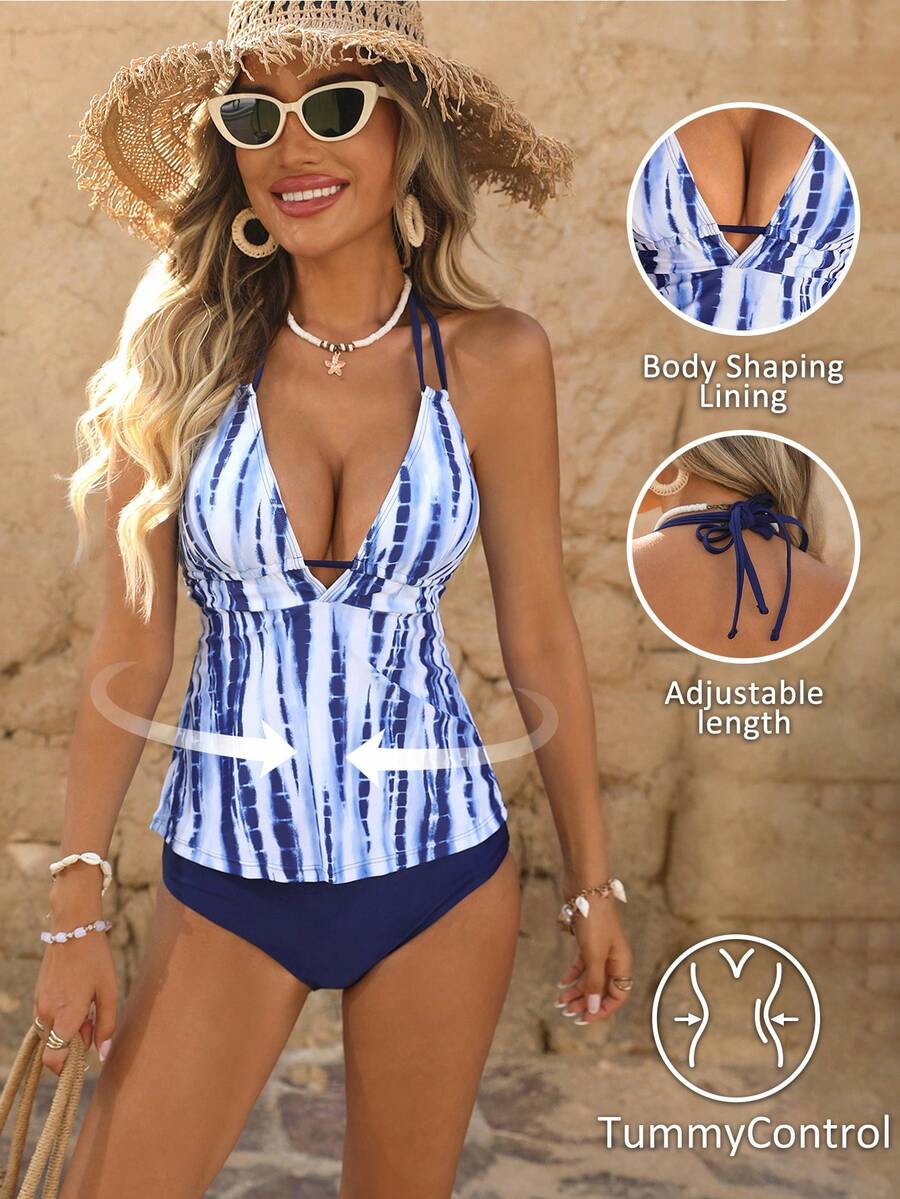 Brillora 女士蓝色扎染比基尼套装 - 藍色 - 查看 1