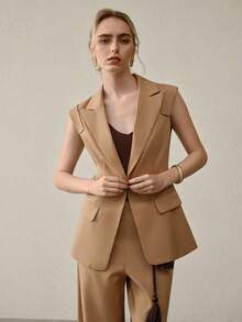 MOTF PREMIUM PEAK COLLAR LOOSE FIT WAISTCOAT, CASUAL COMMUTER WEAR - Khaki - View 6