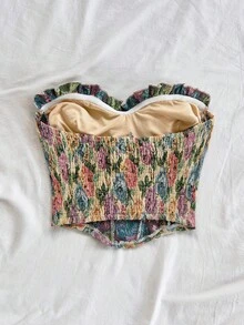 Soleia 女士度假风白色性感褶皱纹理面料抹胸荷叶边修身露脐上衣，适合派对、约会、情人节、下午茶、海滩、邮轮、复活节、狂欢节、中国新年、公路旅行等场合。 - 彩色 - 查看 2