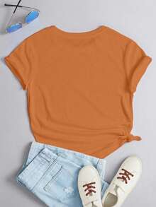 Playera estampada para mujer "But First Cafecito" estilo casual moderno - Naranja - Ver 2