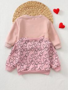 Cozy Pixies 2件套女婴爱心图案针织柔软圆领长袖套头卫衣，适合情人节穿着 - 藕粉色 - 查看 3