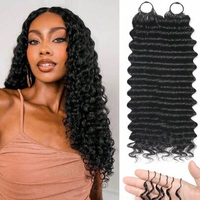 Boho Braids 100%真人发丝，羽毛线钩编发，沙龙级丝滑无缝隐形自然黑色，适合细软发质女性，微环预编真人发丝深波浪接发