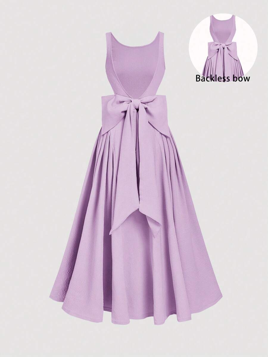 SHEIN MOD Đầm chữ A dài ngang gối hở lưng thắt nơ, thích hợp làm đầm cưới, đầm hẹn hò, đầm ngày Valentine. - Màu Lilac Tím - Xem 1