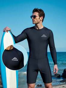 Manfinity Swimmode 男士沙滩度假休闲印花连体泳衣 - 黑色 - 查看 3