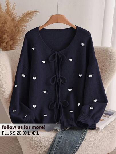 CosyJoli 女士加大码心形开衫，法式优雅时尚毛衣外套，适合秋冬