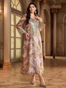 Al Najma Women's Turkish Maxi Dress & Arabic Traditional Abaya Kaftan Jalabiya Dress Luxury Dress For Women - Multicolor - View 2