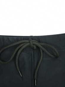 Manfinity Swimmode Men's Summer Beach Vacation Style Letter & Stripe Print Drawstring Waist Swim Trunks - Black - View 6