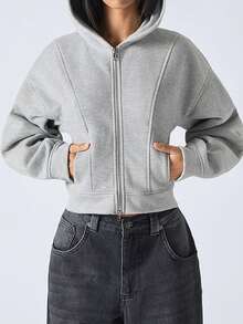 LYSMO 女士休闲常规款连帽外套，适合秋季穿着 - 淺灰色 - 查看 3